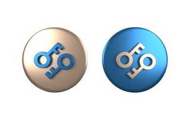 Colorful Cryptocurrency key icon isolated on white background. Concept of cyber security or private key, digital key with technology interface. Circle button. 3D render illustration