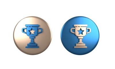 Colorful Award cup icon isolated on white background. Winner trophy symbol. Championship or competition trophy. Sports achievement sign. Circle button. 3D render illustration