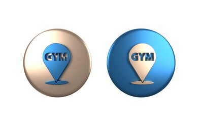 Colorful Location gym icon isolated on white background. Circle button. 3D render illustration