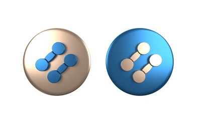 Colorful Dumbbell icon isolated on white background. Muscle lifting icon, fitness barbell, gym, sports equipment, exercise bumbbell. Circle button. 3D render illustration