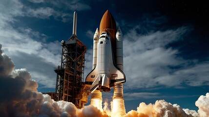 view of a spaceship being launched. generative ai