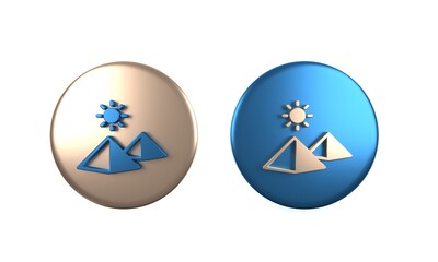 Colorful Egypt pyramids icon isolated on white background. Symbol of ancient Egypt. Circle button. 3D render illustration