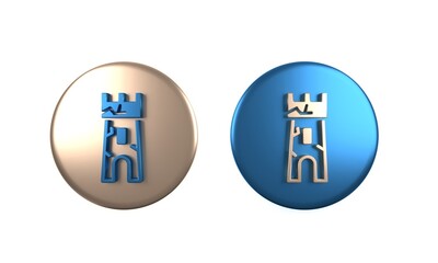 Obraz premium Colorful Castle tower icon isolated on white background. Fortress sign. Circle button. 3D render illustration