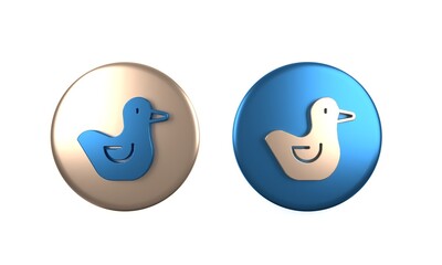 Colorful Rubber duck icon isolated on white background. Circle button. 3D render illustration
