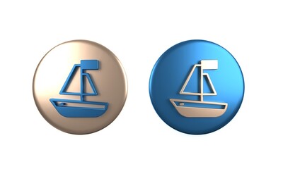 Colorful Toy boat icon isolated on white background. Circle button. 3D render illustration
