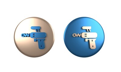 Fototapeta premium Colorful Ray gun icon isolated on white background. Laser weapon. Space blaster. Circle button. 3D render illustration