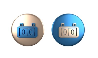 Colorful Sport mechanical scoreboard and result display icon isolated on white background. Circle button. 3D render illustration
