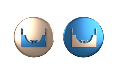 Colorful Skate park icon isolated on white background. Set of ramp, roller, stairs for a skatepark. Extreme sport. Circle button. 3D render illustration