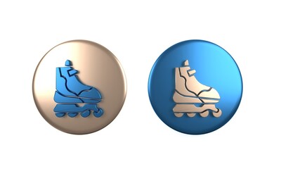 Colorful Roller skate icon isolated on white background. Circle button. 3D render illustration