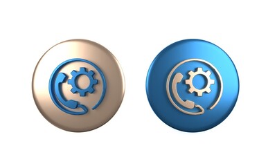 Colorful Telephone 24 hours support icon isolated on white background. All-day customer support call-center. Full time call services. Circle button. 3D render illustration