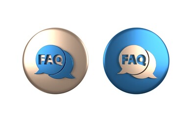 Colorful Speech bubble with text FAQ information icon isolated on white background. Circle button with text FAQ. Circle button. 3D render illustration