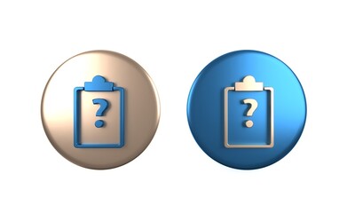 Colorful Clipboard with question marks icon isolated on white background. Survey, quiz, investigation, customer support questions concepts. Circle button. 3D render illustration