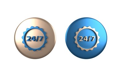 Colorful Clock 24 hours icon isolated on white background. All day cyclic icon. 24 hours service symbol. Circle button. 3D render illustration
