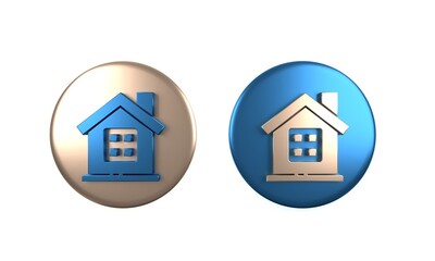 Colorful House icon isolated on white background. Home symbol. Circle button. 3D render illustration