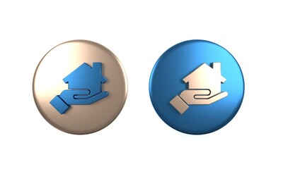 Colorful Realtor icon isolated on white background. Buying house. Circle button. 3D render illustration