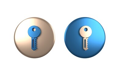 Colorful House key icon isolated on white background. Circle button. 3D render illustration