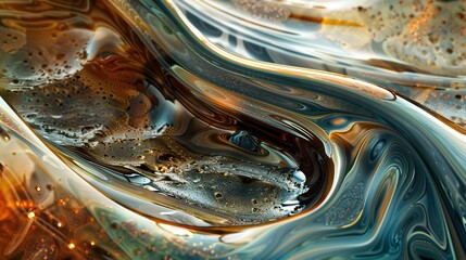 Metallic Fluid Waves in Blue and Copper Tones
