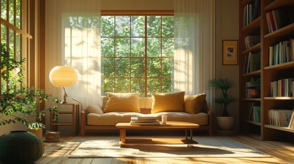 Sunlight Streaming Through a Window in a Cozy Living Room