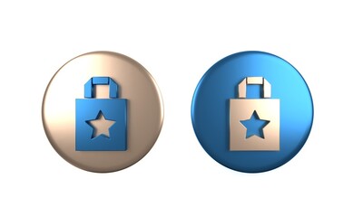 Colorful Paper shopping bag icon isolated on white background. Package sign. Circle button. 3D render illustration