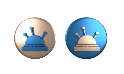 Colorful Needle bed and needles icon isolated on white background. Handmade and sewing theme. Circle button. 3D render illustration