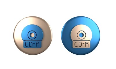 Colorful CD or DVD disk icon isolated on white background. Compact disc sign. Circle button. 3D render illustration