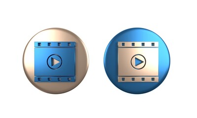 Colorful Play Video icon isolated on white background. Film strip sign. Circle button. 3D render illustration