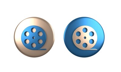 Colorful Film reel icon isolated on white background. Circle button. 3D render illustration