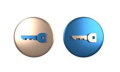 Colorful Key icon isolated on white background. Circle button. 3D render illustration