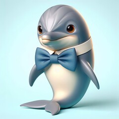 Fototapeta premium Cute Dapper dolphin with a bow tie 3d Generative aI 