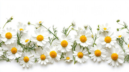Fototapeta premium Chamomile Flowers Bunches on White Background