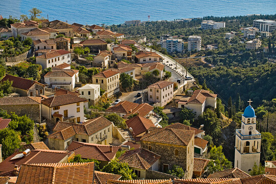 The picturesque greek style village of Dhermi at the coastal road of Albania