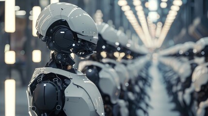 Fototapeta premium Futuristic Robots in Production Line: AI and Automation