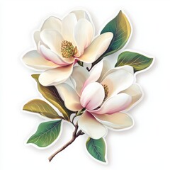 Beautiful magnolia flowers with delicate petals and vibrant green leaves, perfect for adding elegance to any design.