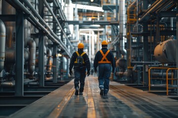 Fototapeta premium Two engineers walking in a petroleum refinery