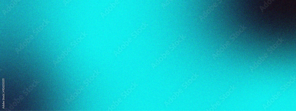 Poster Abstract blue to black gradient background with grainy noise texture. Foil turquoise blue, teal metallic texture gradient. Grainy glowing light on backdrop noise effect.