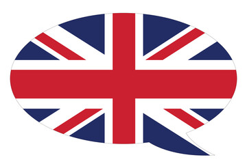 Speech bubble with UK flag. Learning English foreign language course, vector illustration.