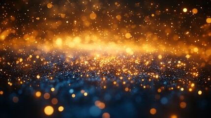 Naklejka premium A mesmerizing array of golden and blue particles dances gracefully in a tranquil dark setting, evoking a sense of wonder and beauty