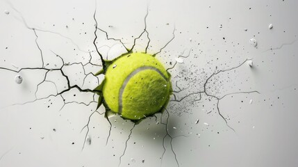 Dynamic Tennis Ball Crashing Through Surface with Cracks