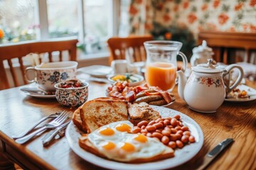 Fototapeta premium An English breakfast set on a table.