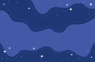 Fototapeta premium Abstract Celestial Blue Night Sky Vector Illustration with flowing Waves and Sparkling Stars, Wide Dreamy Background