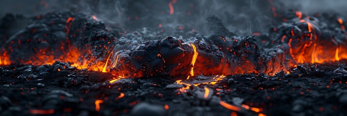 A lava flow with a red glow. The lava is flowing down a rocky hillside. The scene is intense and dramatic