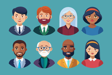 Set of avatars of characters of business men and women of different nationalities. Collection of portraits of multicultural people
