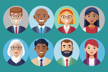 Set of avatars of characters of business men and women of different nationalities. Collection of portraits of multicultural people
