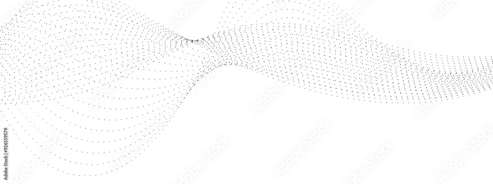 Poster abstract flowing dots particles wave curved lines on transparent background. black halftone gradient