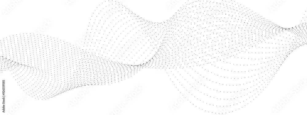 Poster abstract flowing dots particles wave curved lines on transparent background. black halftone gradient