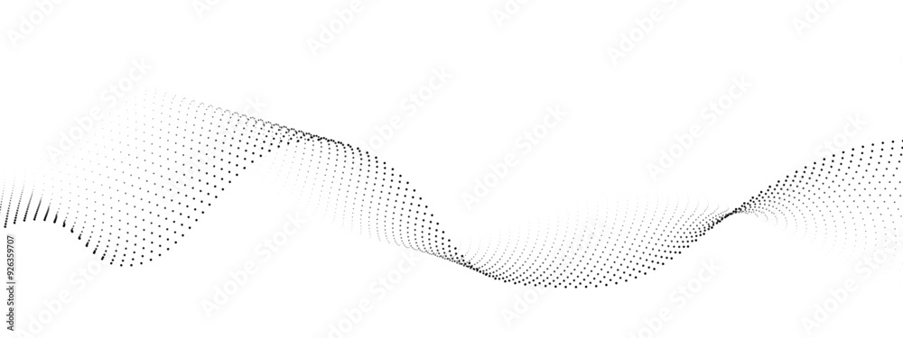 Wall mural halftone flowing wavy gradient dots shape isolated on transparent background. digital future technol