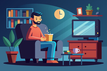 Man watches TV while sitting in a chair. View your favorite television show or movie
