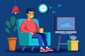 Man watches TV while sitting in a chair. View your favorite television show or movie
