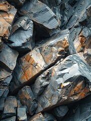 A close up of a pile of rocks. The rocks are rough and jagged, giving the image a rugged and natural feel. Scene is one of strength and resilience