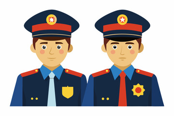 Russian police officers on a white background. Vector illustration
